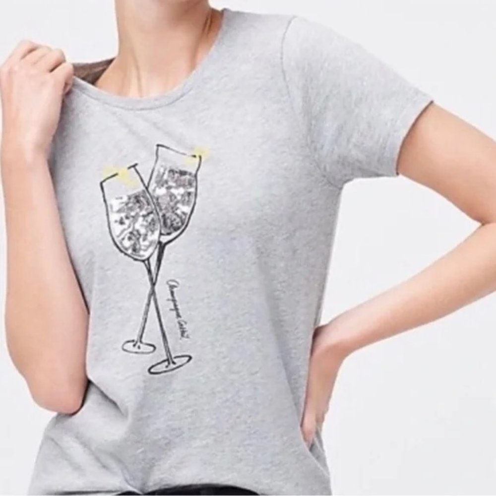 J. Crew Champagne Cocktail Collector Embellished Gray Cheers to love‎ Tee Top XS